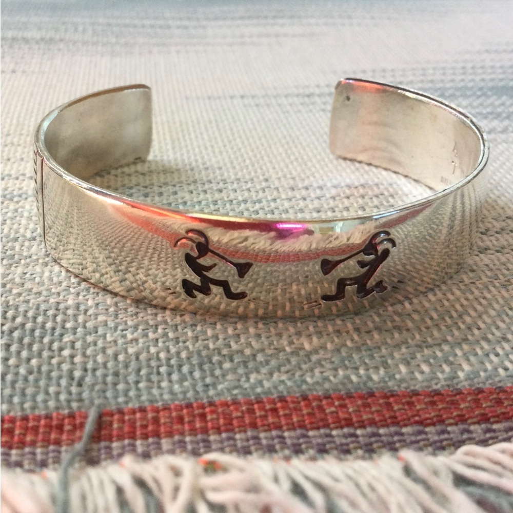 Vintage Native American Sterling Silver Cuff - Dual Dancing Kokopelli’s